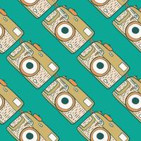 Photo camera vintage seamless pattern. Retro photo cameras design. Repeated texture in doodle style. vector