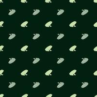 Cartoon animal aquatic seamless pattern with blue and green little frog silhouettes on dark background. vector