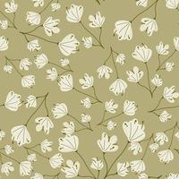 Vintage seamless pattern with naive flowers random white silhouettes print. Beige background. vector