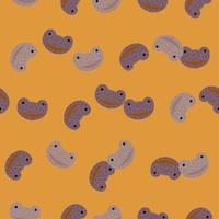 Frog pattern seamless in freehand style. Head predator on colorful background. Vector illustration for textile.