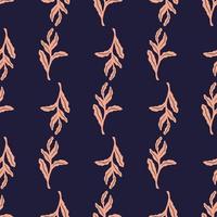 Botanic pink leaves seamless doodle pattern in doodle style, Dark purple background. Flora repeat backdrop. vector