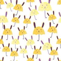 Umbrella bunny seamless pattern. Funny characters background. vector