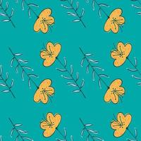 Decorative bright summer seamless flower pattern. Yellow floral ornament on blue background. vector