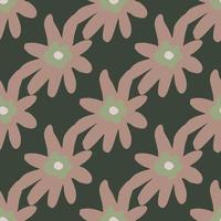 patrón botánico abstracto simple sin costuras con silueta de flor rosa pálido. fondo verde vector