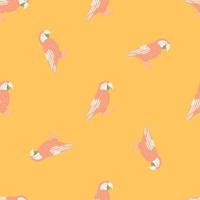 Jungle seamless pattern with pastel pink ara parrot silhouettes. Orange background. Minimalistic style. vector