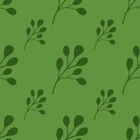 Minimalistic seamless foliage pattern in green tones with doodle eucalyptus leaves. Vintage backdrop. vector