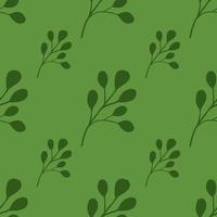 Minimalistic seamless foliage pattern in green tones with doodle eucalyptus leaves. Vintage backdrop. vector