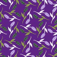 Botany seamless pattern with ear of wheat ornament in geometric style. Purple bright background. vector