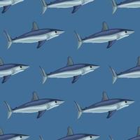 Seamless pattern shark Mako on blue background. Animal templates for fabric. vector