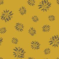 Random seamless pattern with grey colored simple foliage shapes ornament. Pale yellow background. vector