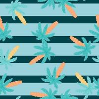 Decorative seamless summer hawaii pattern with bright palm tree random print. Striped blue background. vector