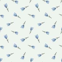 Scrapbook botanic seamless pattern with little blue random outline crocus flower elements on light background. vector