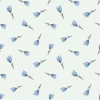 Scrapbook botanic seamless pattern with little blue random outline crocus flower elements on light background. vector