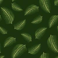 patrón aleatorio sin costuras con siluetas de hojas de helecho abstractas verdes. fondo oscuro estilo simple. vector