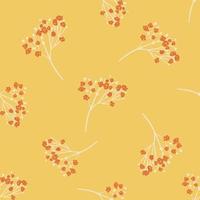 Random seamless pattern with doodle gypsophila elements print. Orange background. Decorative blossom artwork. vector