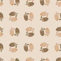 Hand drawn seamless pattern with beige and orange contoured acorn pattern. Pastel colors print. vector