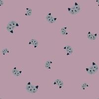 Kitty pattern seamless in freehand style. Head animals on colorful background. Vector illustration for textile.