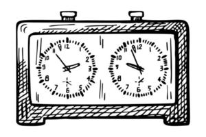 Chess clock sketch isolated. Retro watch for chess game in hand drawn style. vector