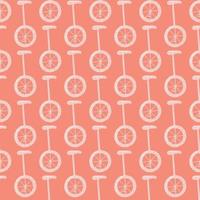 Trick circus seamless pattern with light grey little bicycle elements. Pink background. Hand drawn backdrop. vector