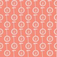 Trick circus seamless pattern with light grey little bicycle elements. Pink background. Hand drawn backdrop. vector