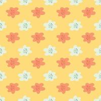 Orange and white colored flowers simple design seamless pattern. Pastel yellow background. Cartoon nature print. vector