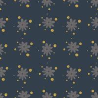 Summer abstract seamless pattern with botanical flowers chamomile print. Navy blue pale background. vector