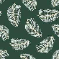 Abstract random seamless pattern with doodle fern leaf silhouettes shapes. Dark turquoise background. vector