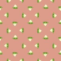Seamless pattern frisee salad on pastel pink background. Minimalistic ornament with lettuce. vector