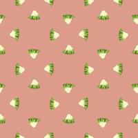 Seamless pattern frisee salad on pastel pink background. Minimalistic ornament with lettuce. vector