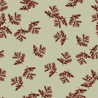 Seamless pattern wormwood on olive background. Beautiful plant ornament red color. Random texture template for fabric. vector