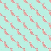 Seamless animal tropic pattern with pink colored cockatoo parrot silhouettes. Blue pastel background. vector