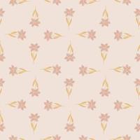 Geometric nature seamless pattern in pale tones with abstract flowers ornament. Light pink palette artwork. vector