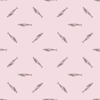 Seamless pattern Fin whale on pink background. Template of cartoon character of ocean for fabric. vector