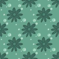 Hand drawn seamless pattern with abstract decorative flowers ornament. Turquoise background. vector