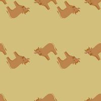 Seamless pattern of bull. Domestic animals on colorful background. Vector illustration for textile.