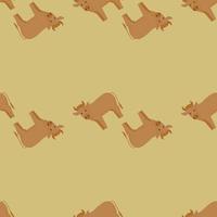 Seamless pattern of bull. Domestic animals on colorful background. Vector illustration for textile.