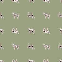 Seamless pattern cow on pastel green background. Texture of farm animals for any purpose. vector