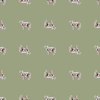 Seamless pattern cow on pastel green background. Texture of farm animals for any purpose. vector