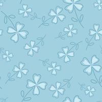 Creative seamless pattern with hand drawn four-leaf clover elements. Blue background. Lucky botany print. vector