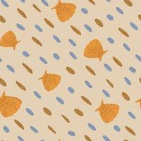 Seamless pattern pebbles with shells on brown background. Beautiful texture gravel for fabric design.