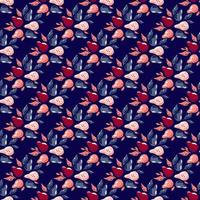 patrón sin fisuras de fruta abstracta con adorno de pera de color rosa y rojo. fondo azul marino. vector