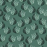 Botanic nature seamless doodle pattern with simple leaf branches print. Turquoise pale background. vector