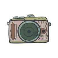 Retro camera isolated with big lens on white background. Classic hand drawn illustration camera. vector