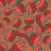 Fresh organic seamless pattern with watermelon ornament. Random berries doodle elements. Simple funny print. vector