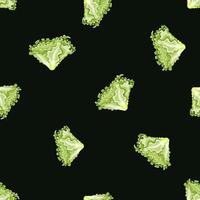 Seamless pattern Batavia salad on black background. Modern ornament with lettuce. vector