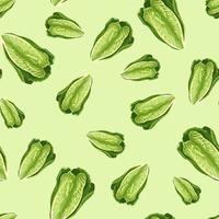 Seamless pattern lettuce Romano on pastel green background. Minimalism texture with salad. vector