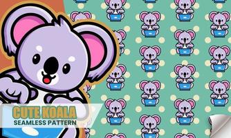 Cute koala operating laptop seamless pattern vector