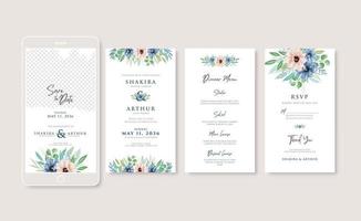 Beautiful and romantic watercolor floral wedding invitation for mobile vector