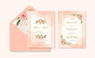 hermosa invitación de boda floral acuarela pintada a mano vector