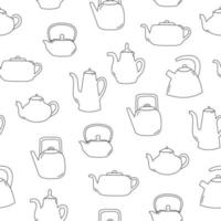 Seamless pattern of line art teapot. Black objects on white background vector